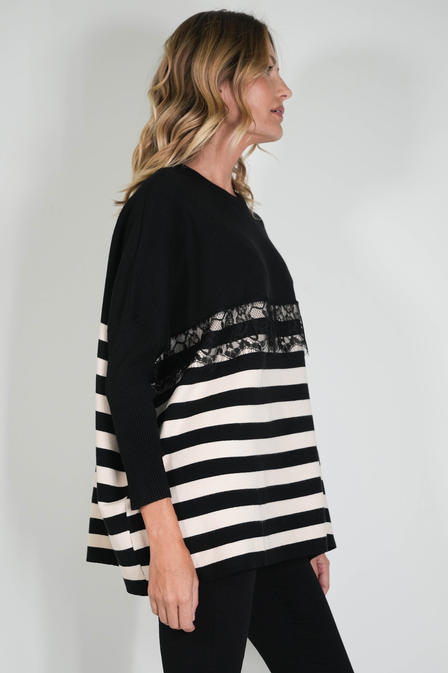 Black Striped Oversize Lace Jumper