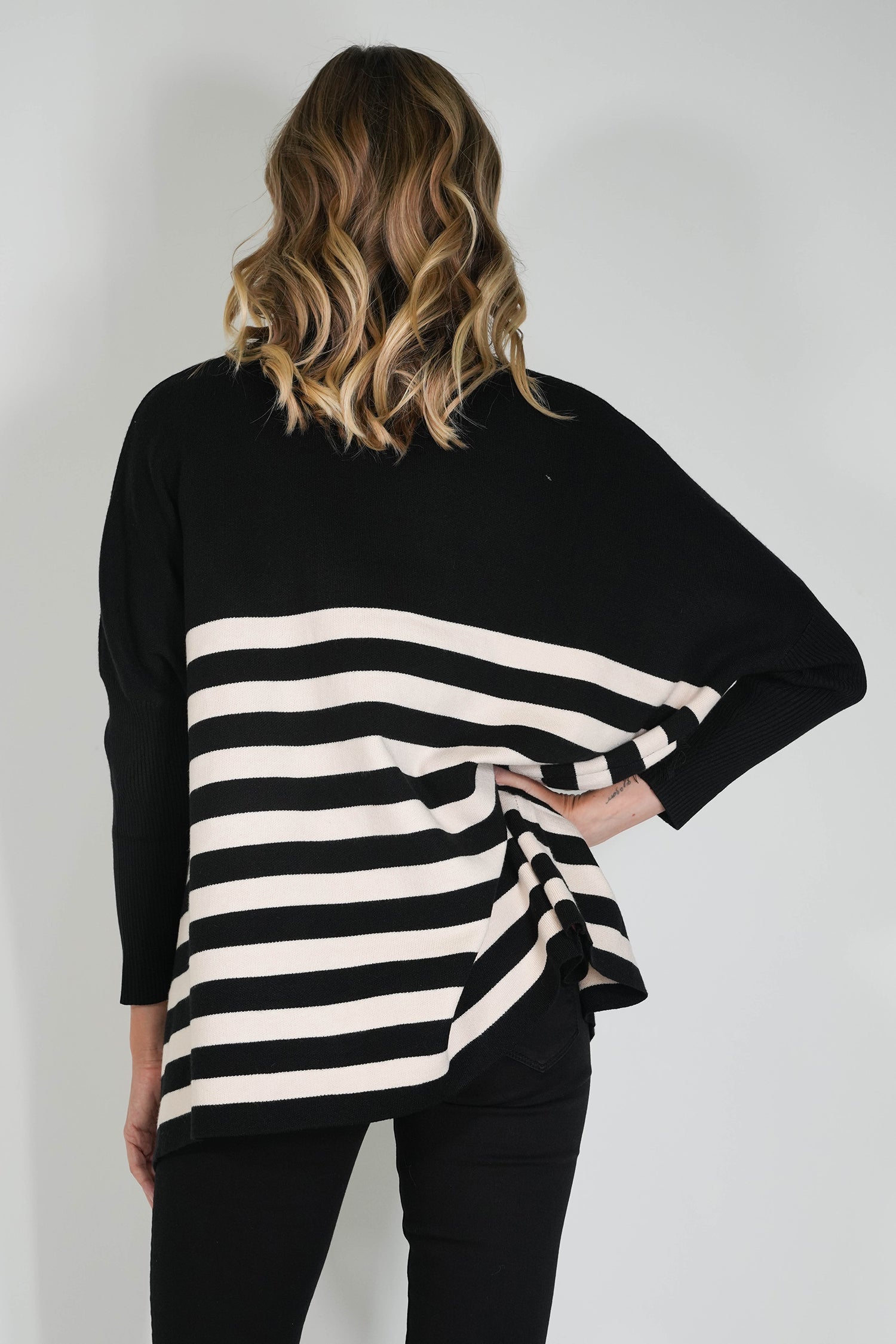 Black Striped Oversize Lace Jumper