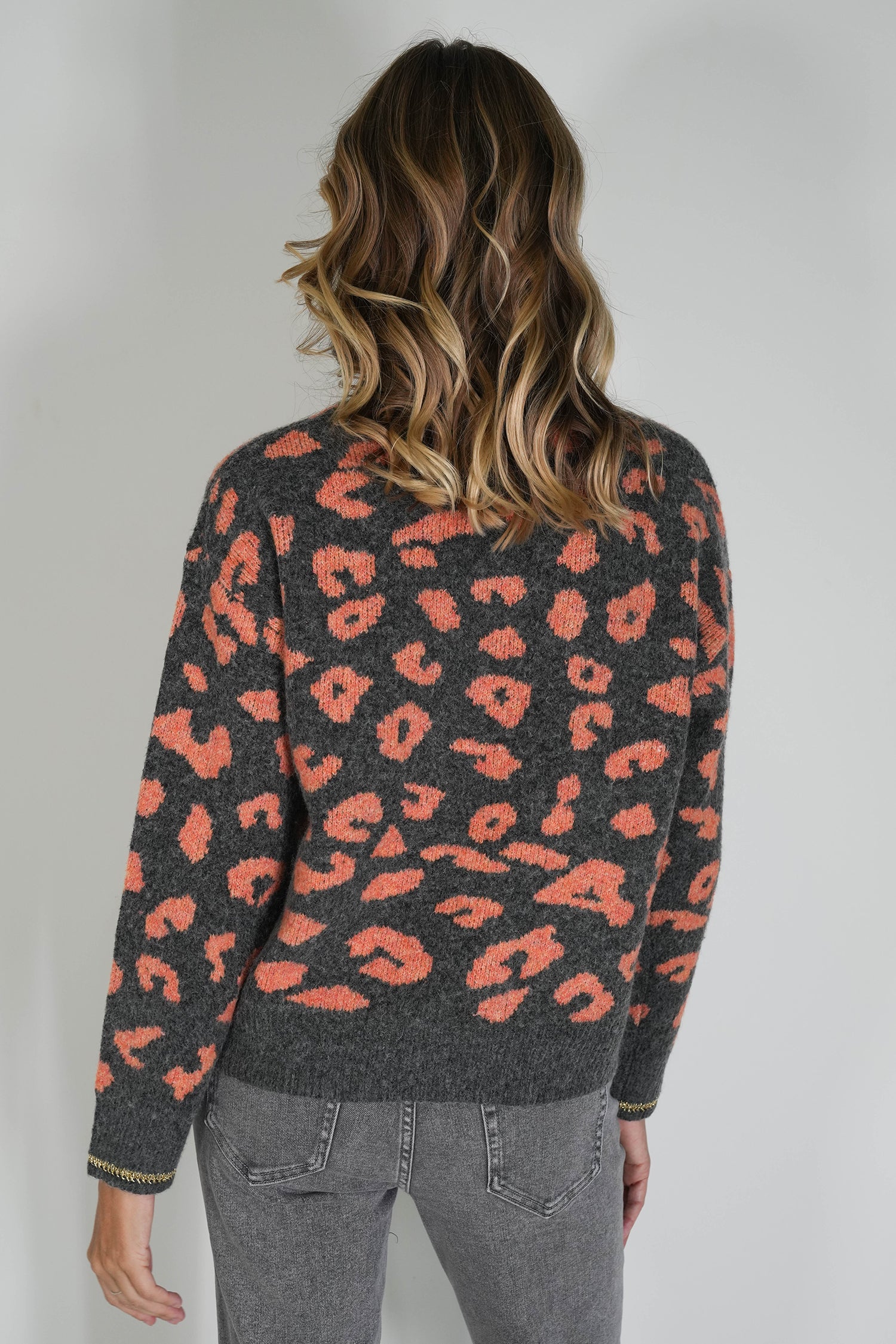 Charcoal and Apricot Leopard Jumper
