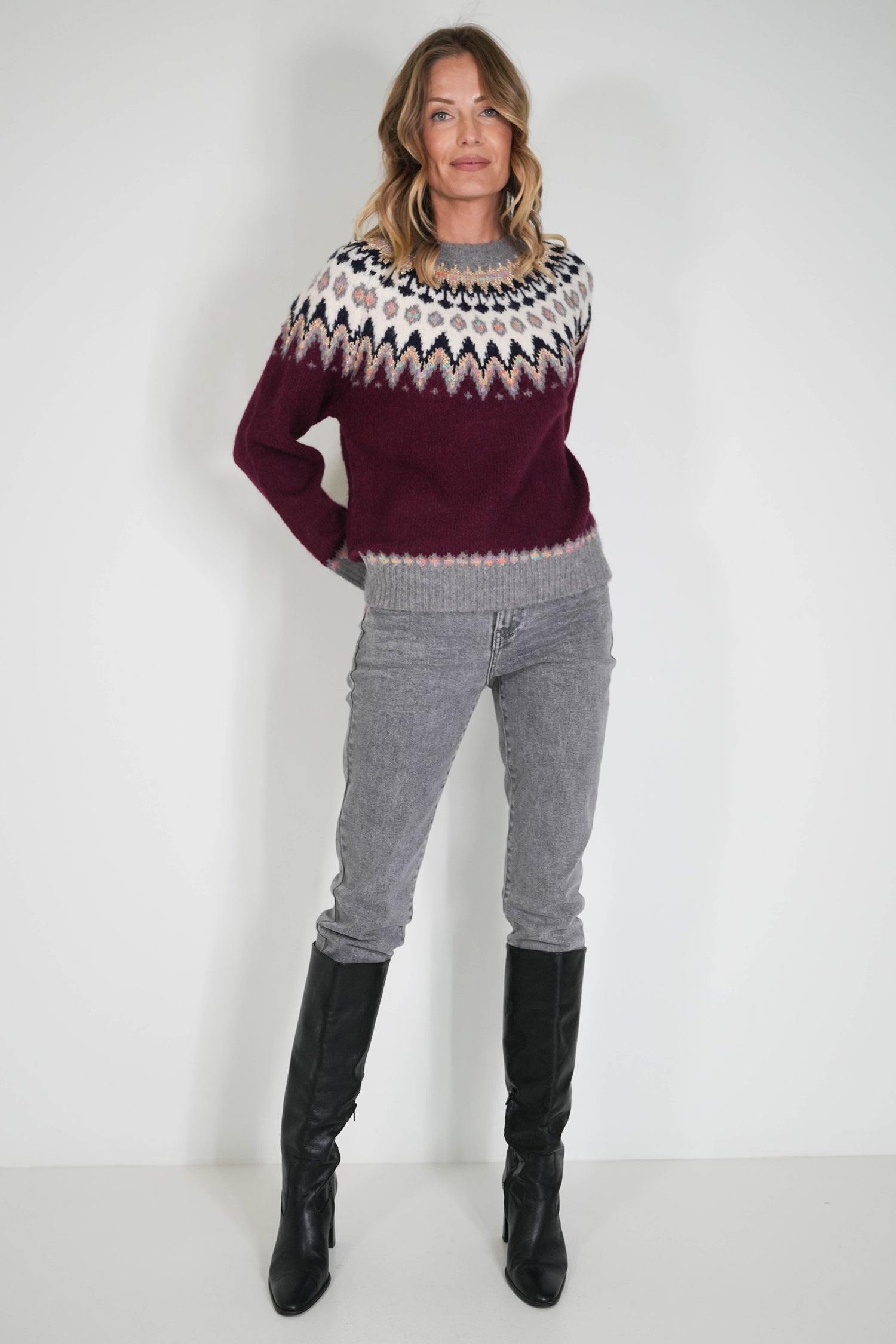 Burgundy Fair Isle Jumper