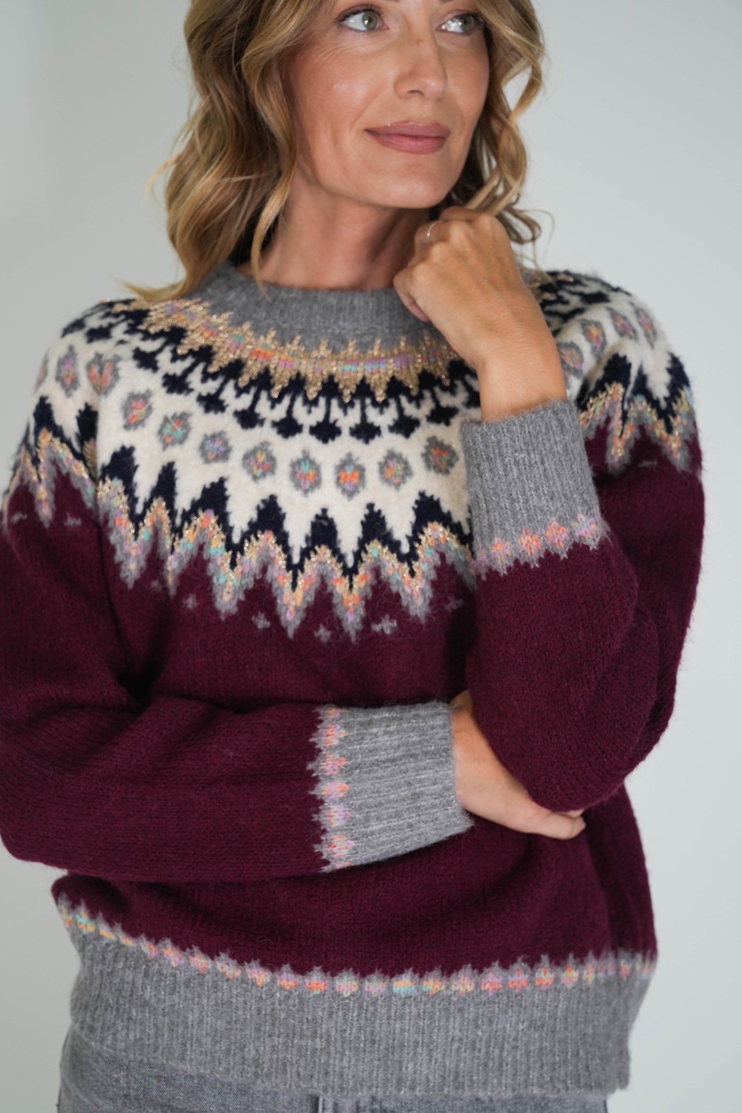 Burgundy Fair Isle Jumper