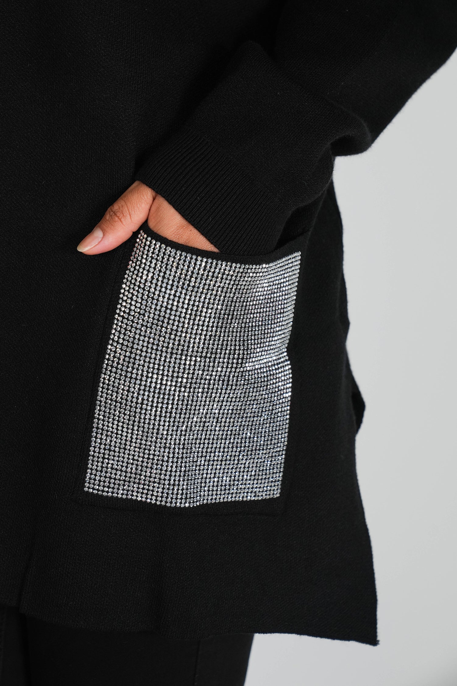 Black Embellished Pocket Oversized Jumper