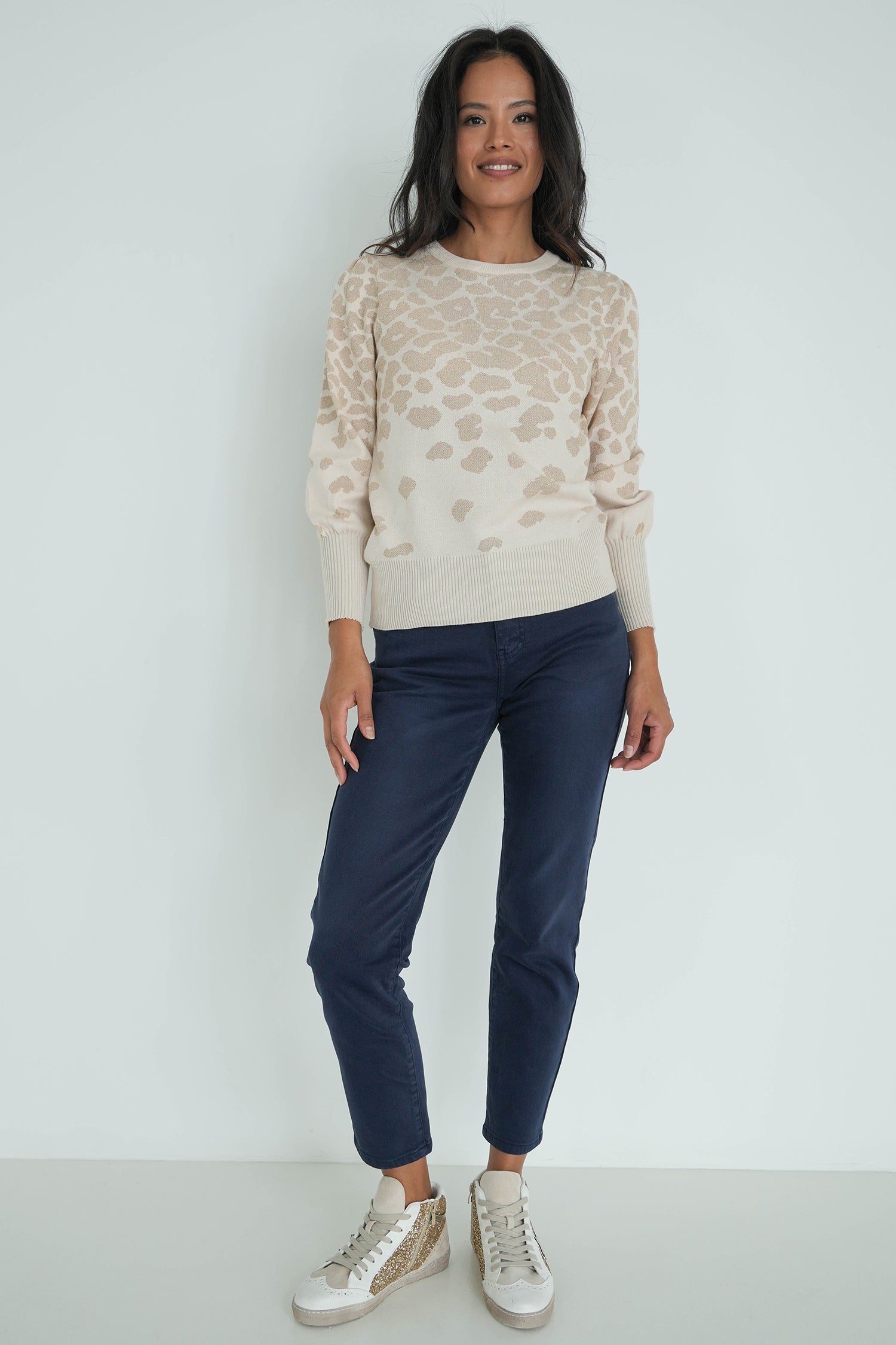 Cream Shimmer Leopard Jumper
