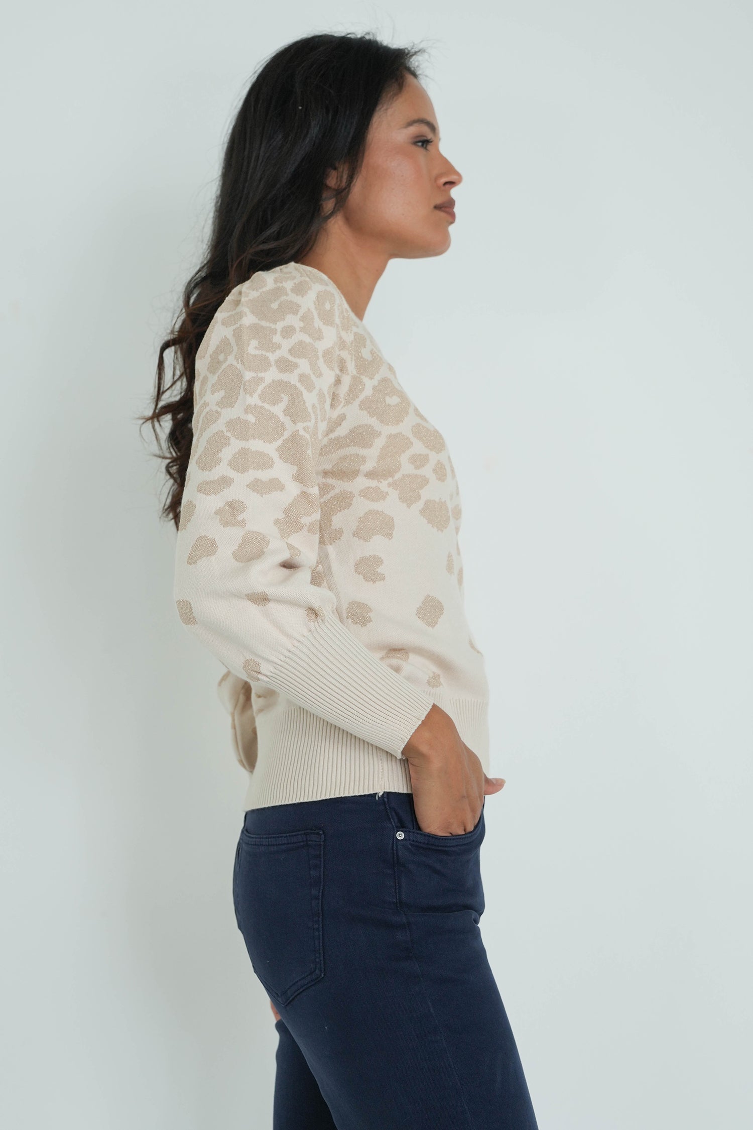 Cream Shimmer Leopard Jumper