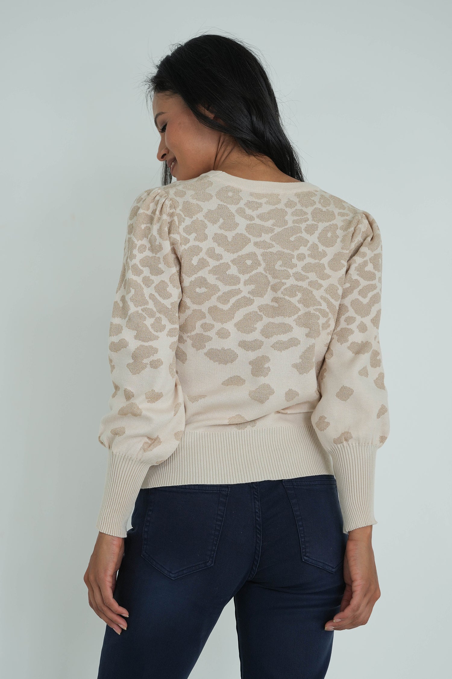 Cream Shimmer Leopard Jumper