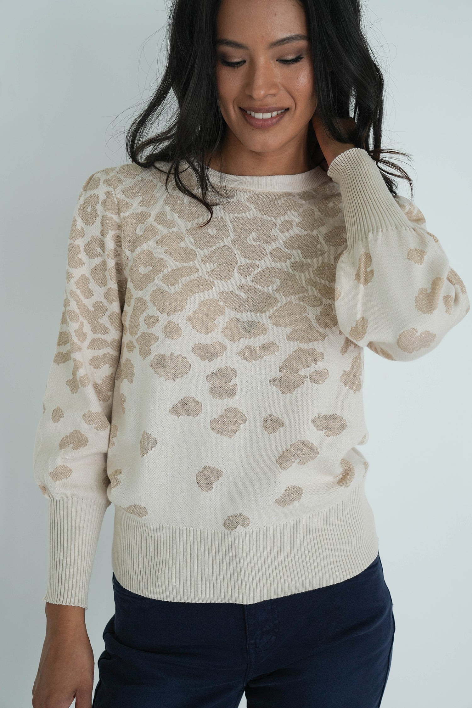 Cream Shimmer Leopard Jumper