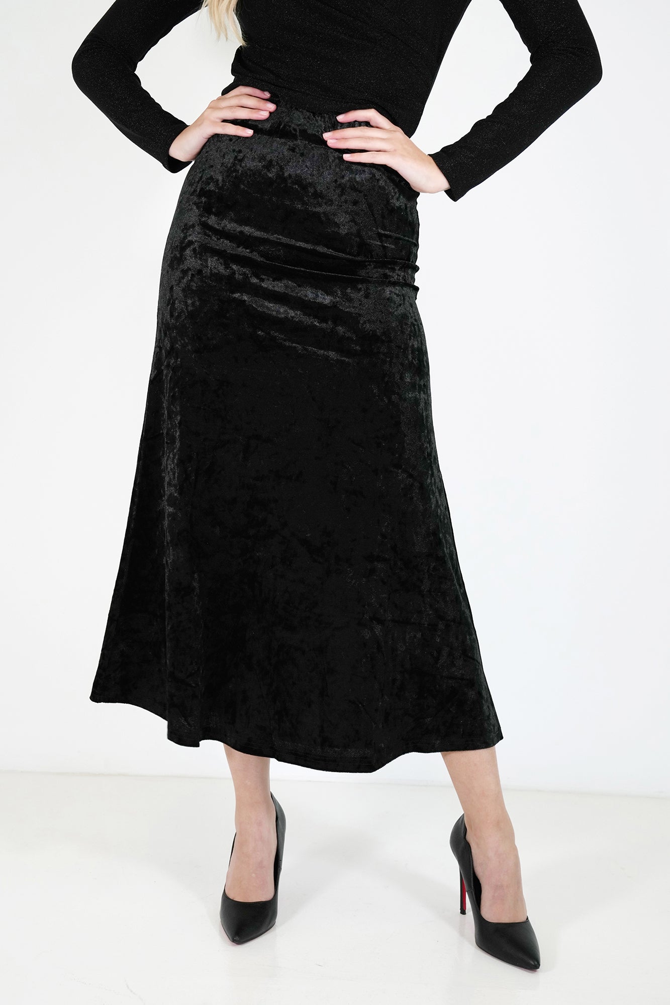 Full length black velvet skirt best sale