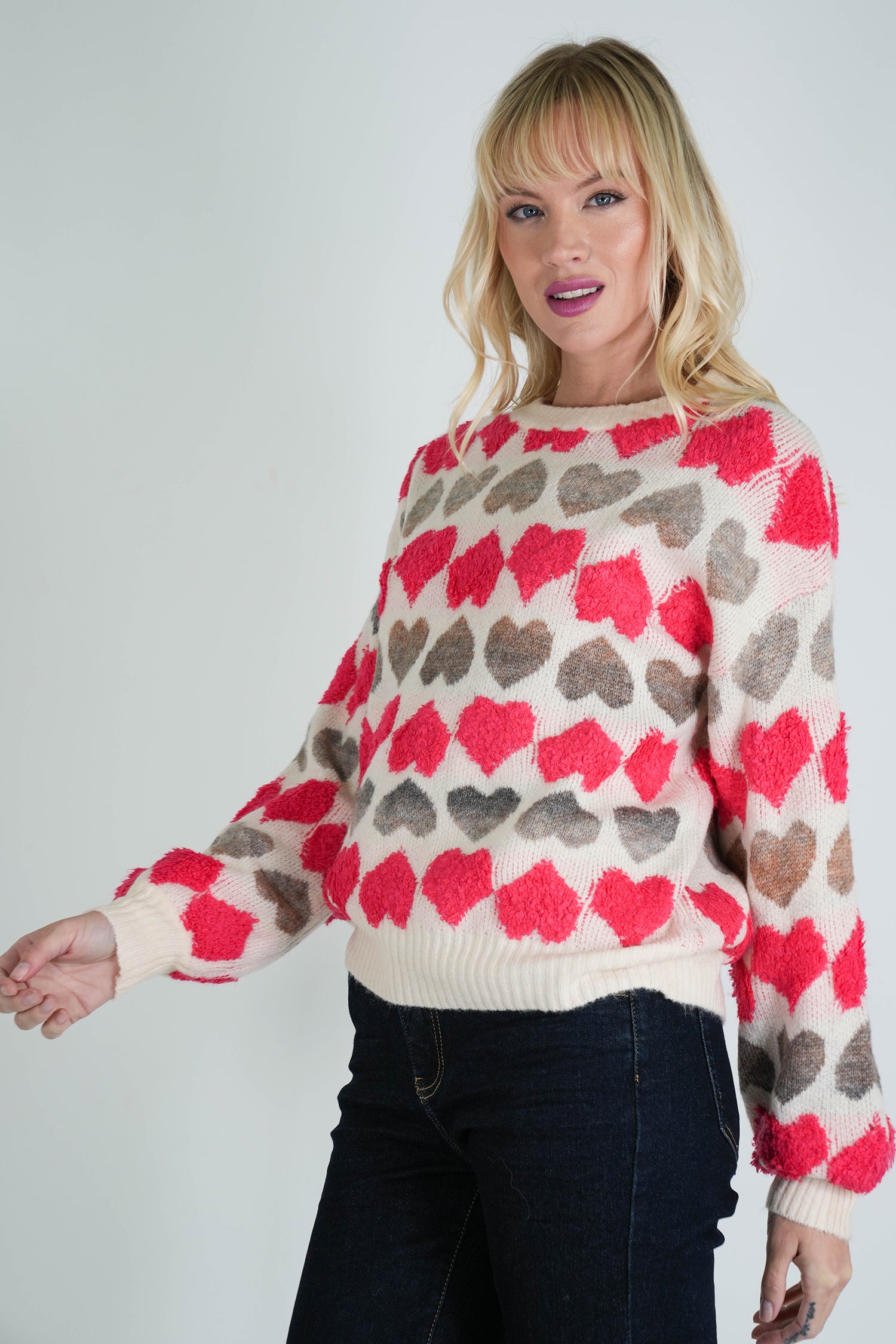 Taupe and Pink Heart Jumper