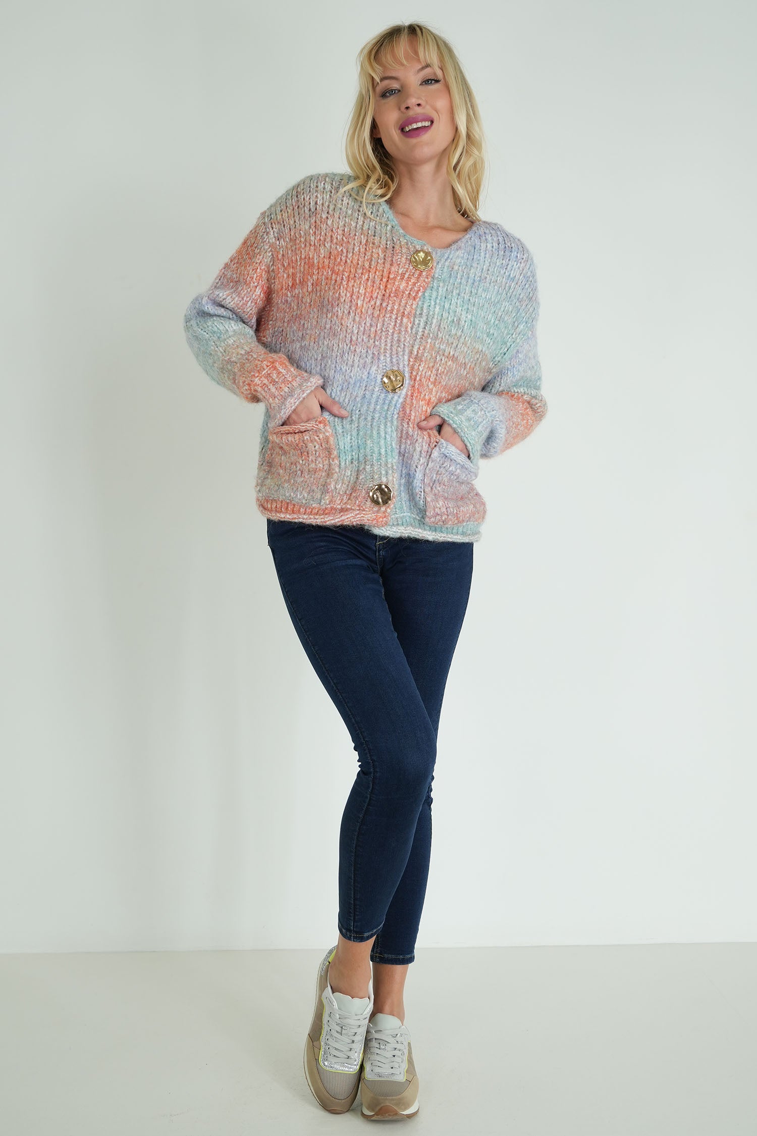 Blue and Peach Comfy Cardigan