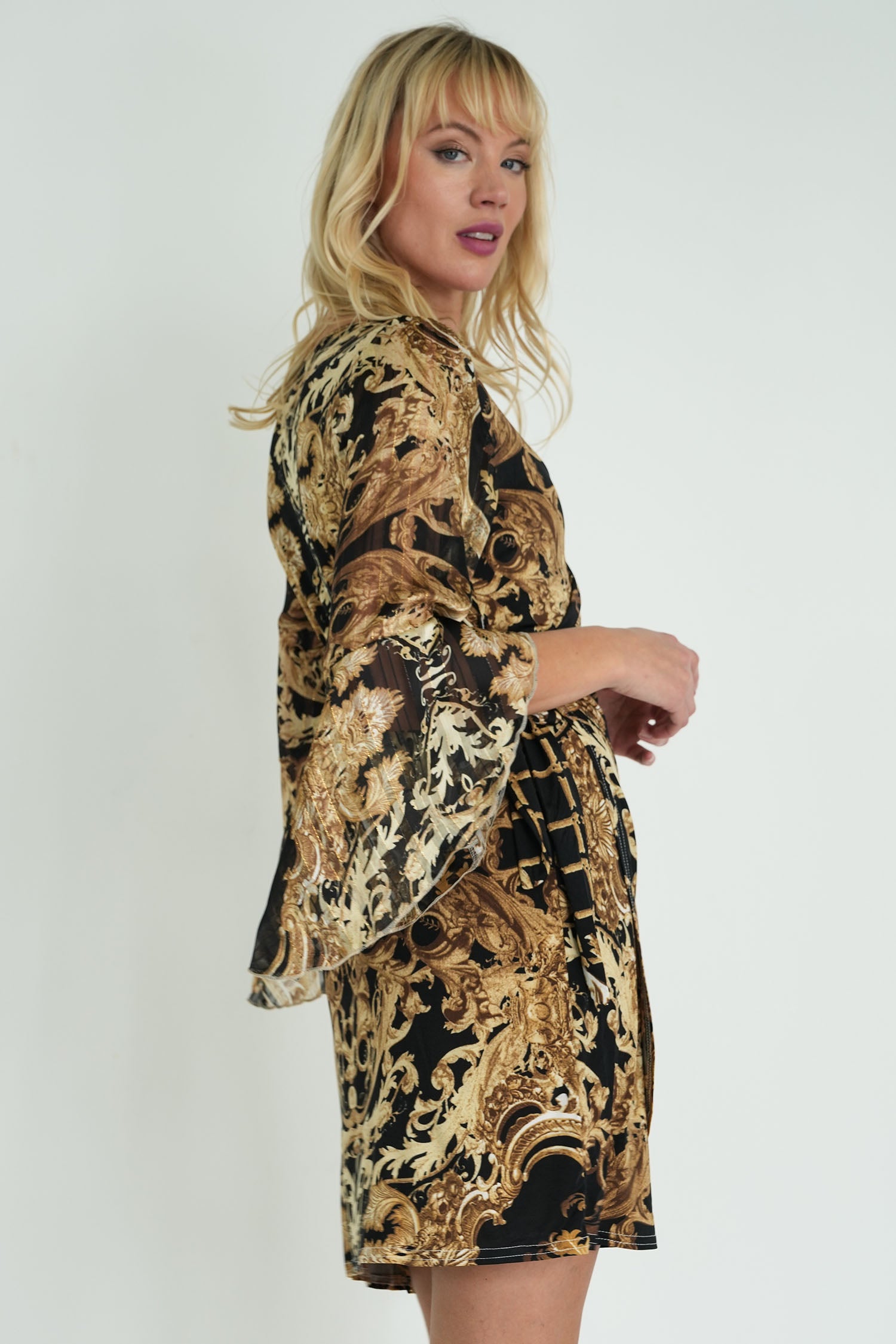 Black and Gold Wrap Eliza Dress