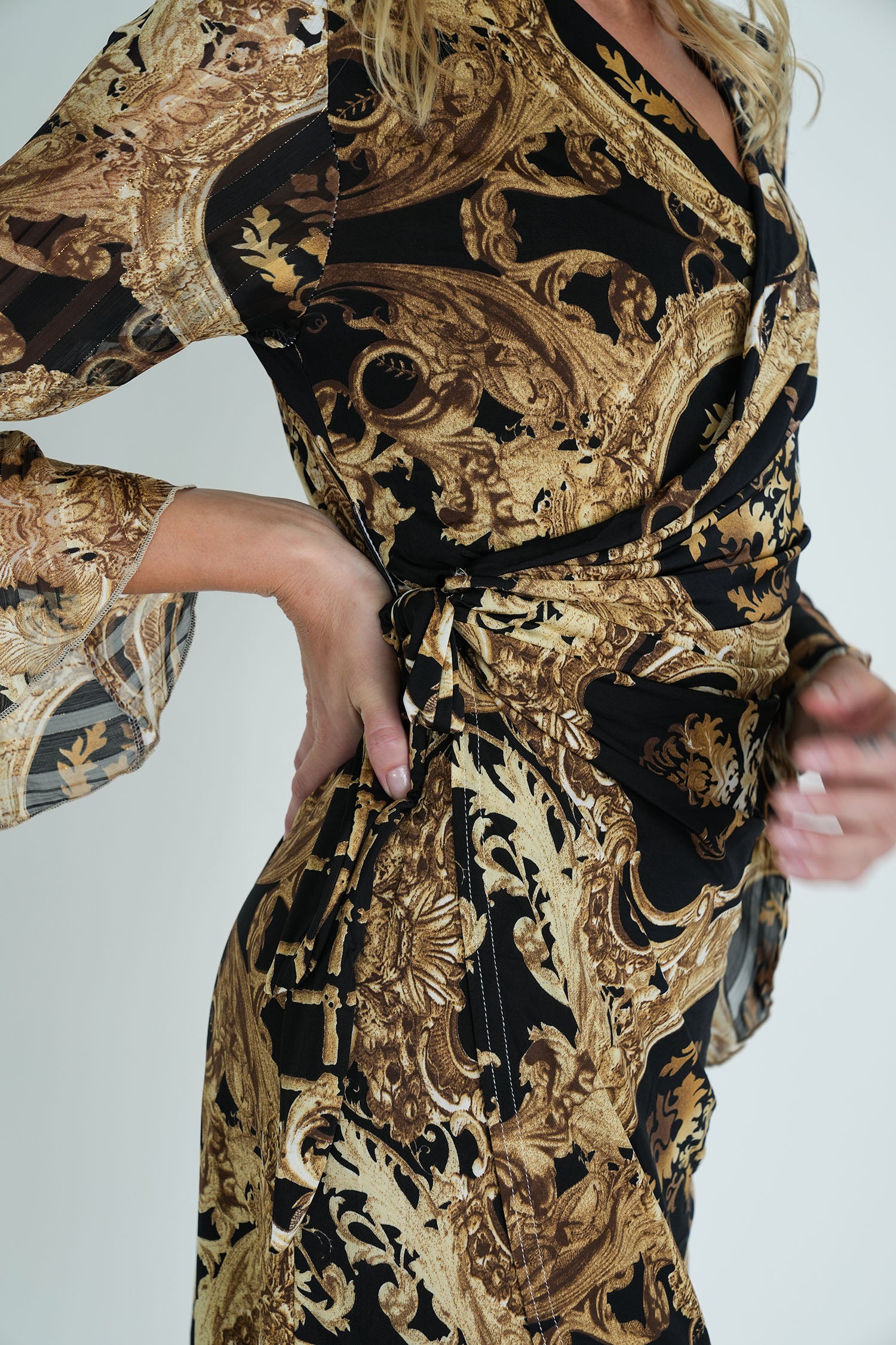 Black and Gold Wrap Eliza Dress