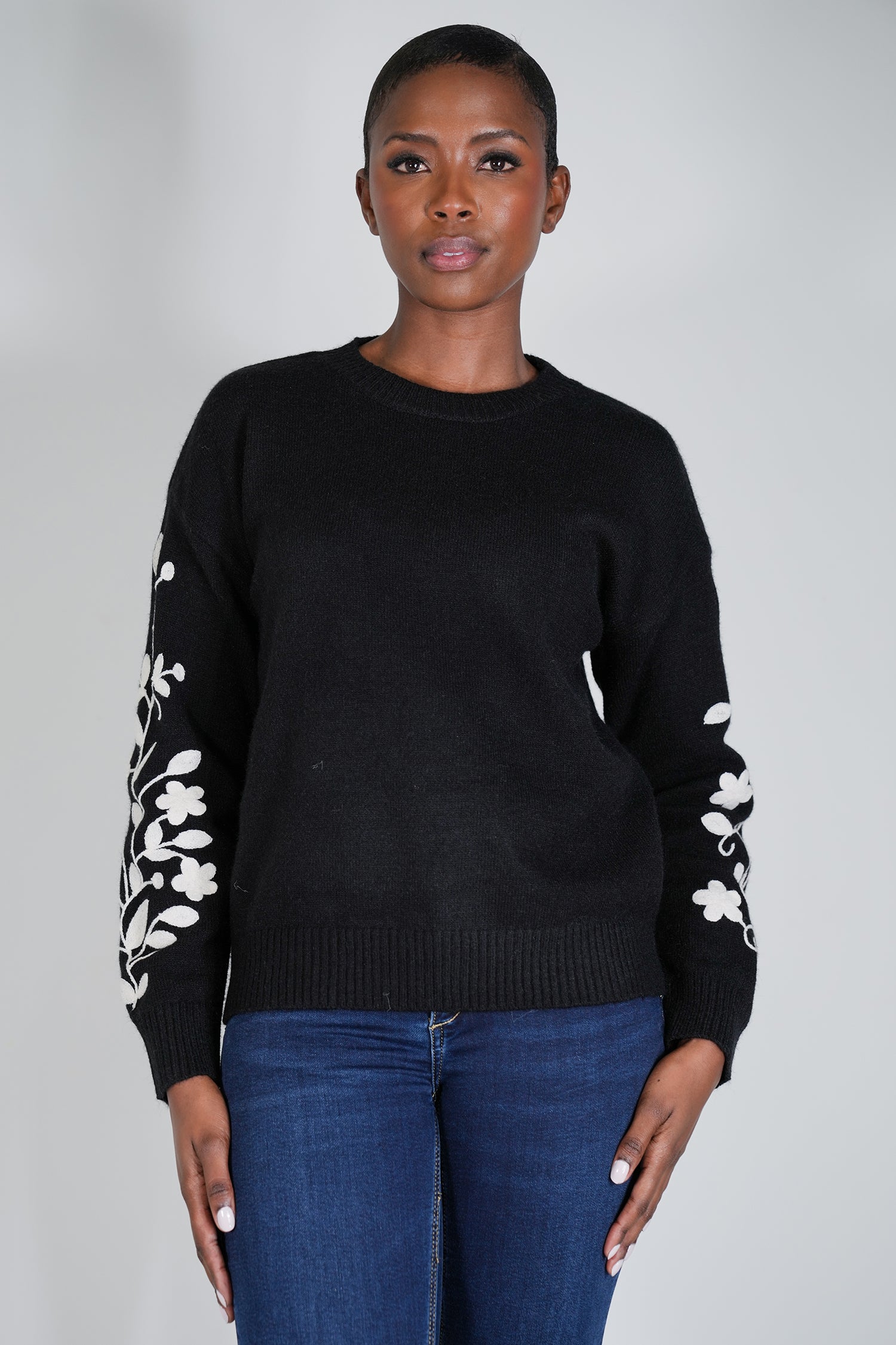 Black Embroidered Sleeve Jumper