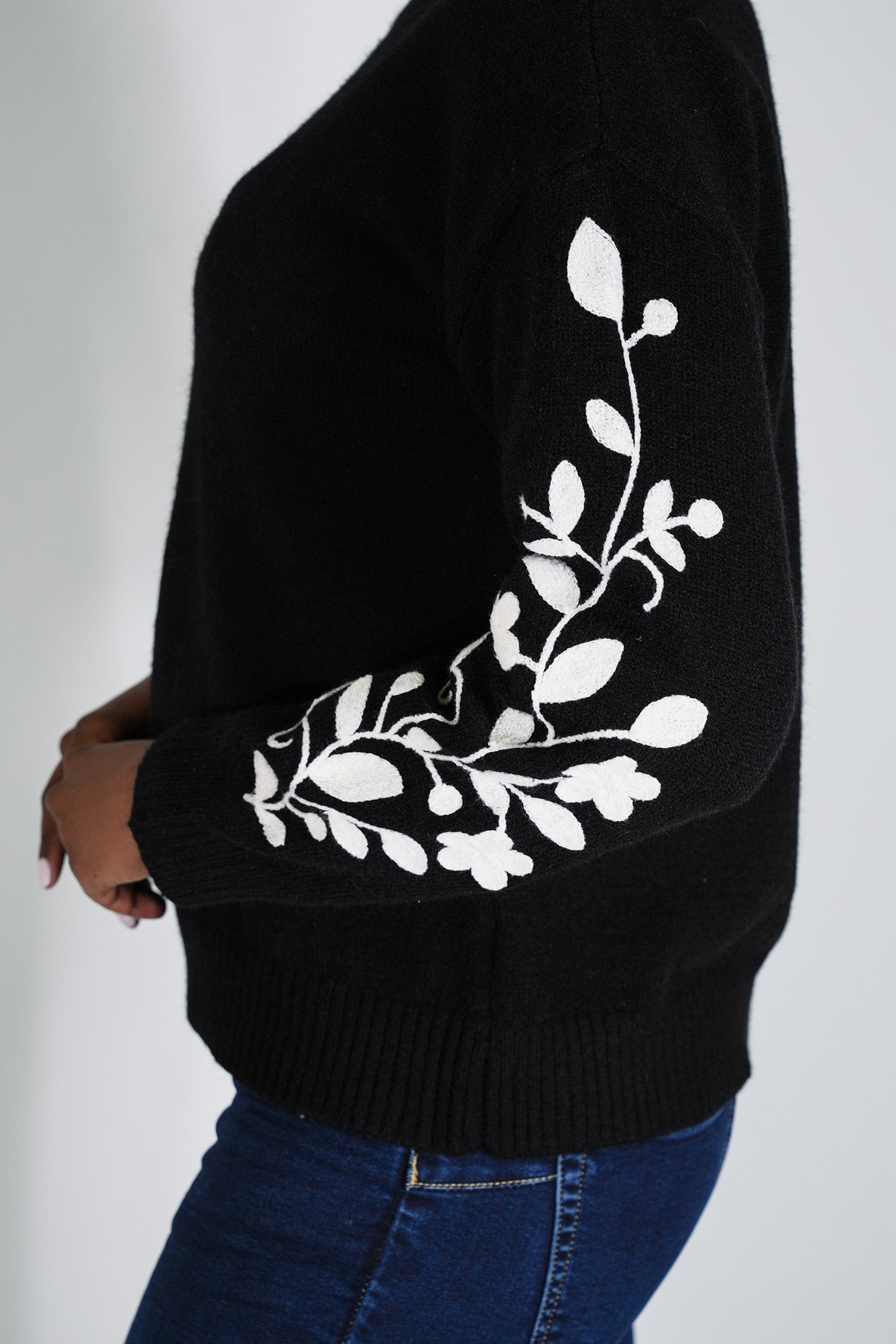 Black Embroidered Sleeve Jumper
