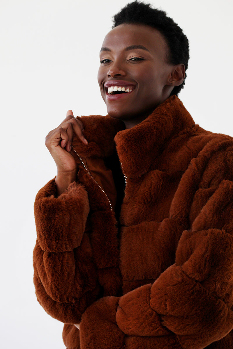 Zara brown faux fur 2024 coat