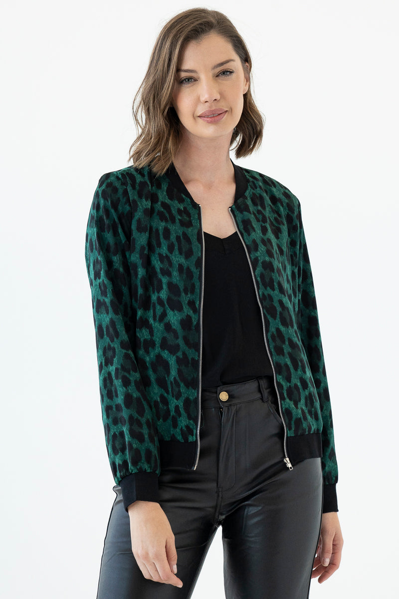 Emerald Leopard Bomber Jacket