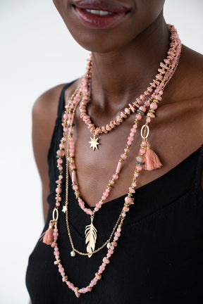Pink Layered Feather Necklace