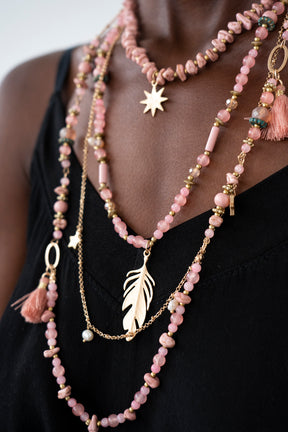 Pink Layered Feather Necklace