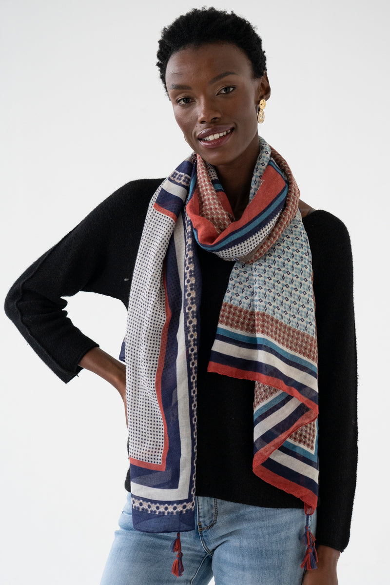 Navy/Brown Patterned Scarf