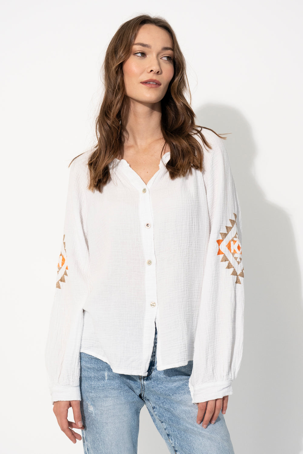 White Cotton Embroidered Shirt