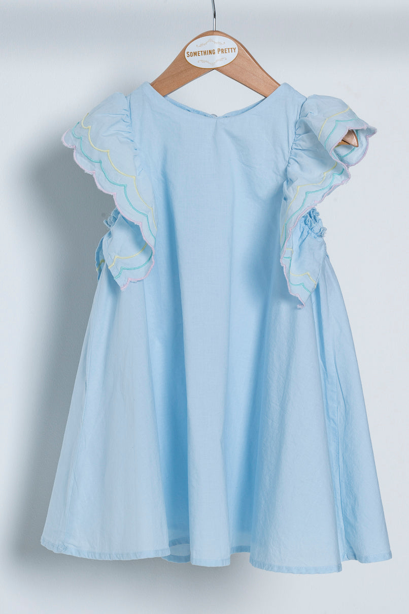 Blue Flutter Sleeve Dress