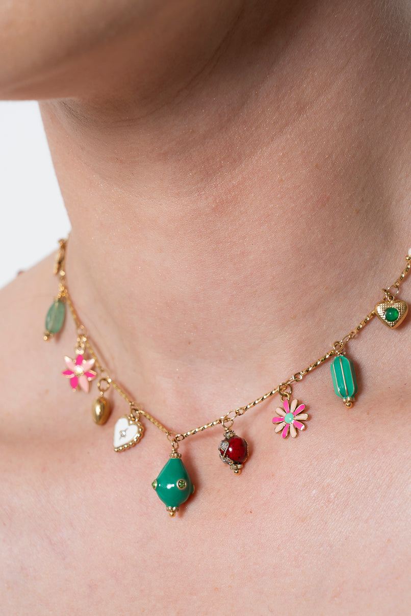 Green/Gold Charm Necklace