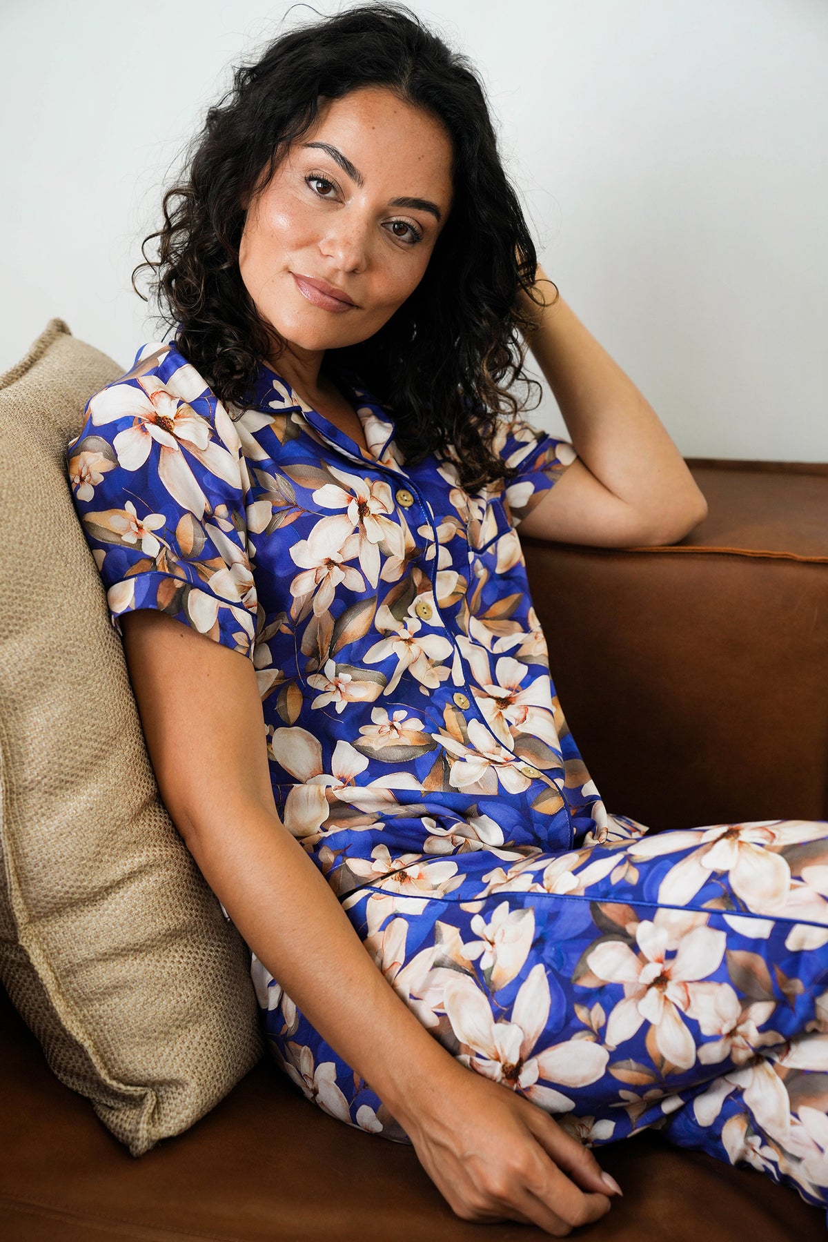 Cobalt/Floral Short Top/Long Bottom Set PJs