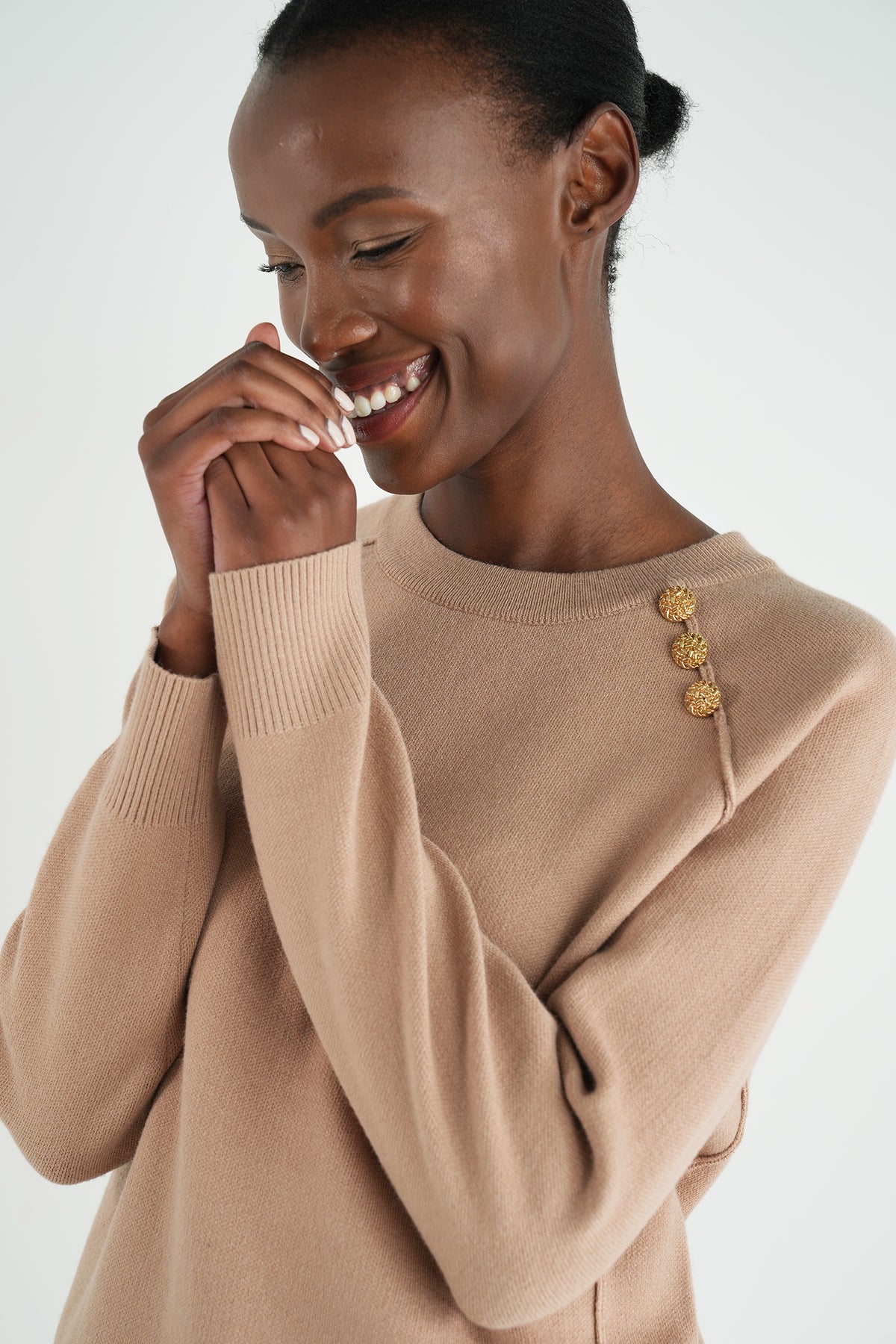 Beige/Gold Button Jumper