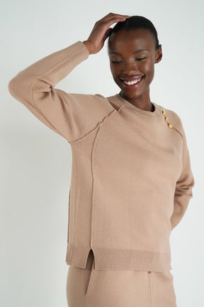 Beige/Gold Button Jumper