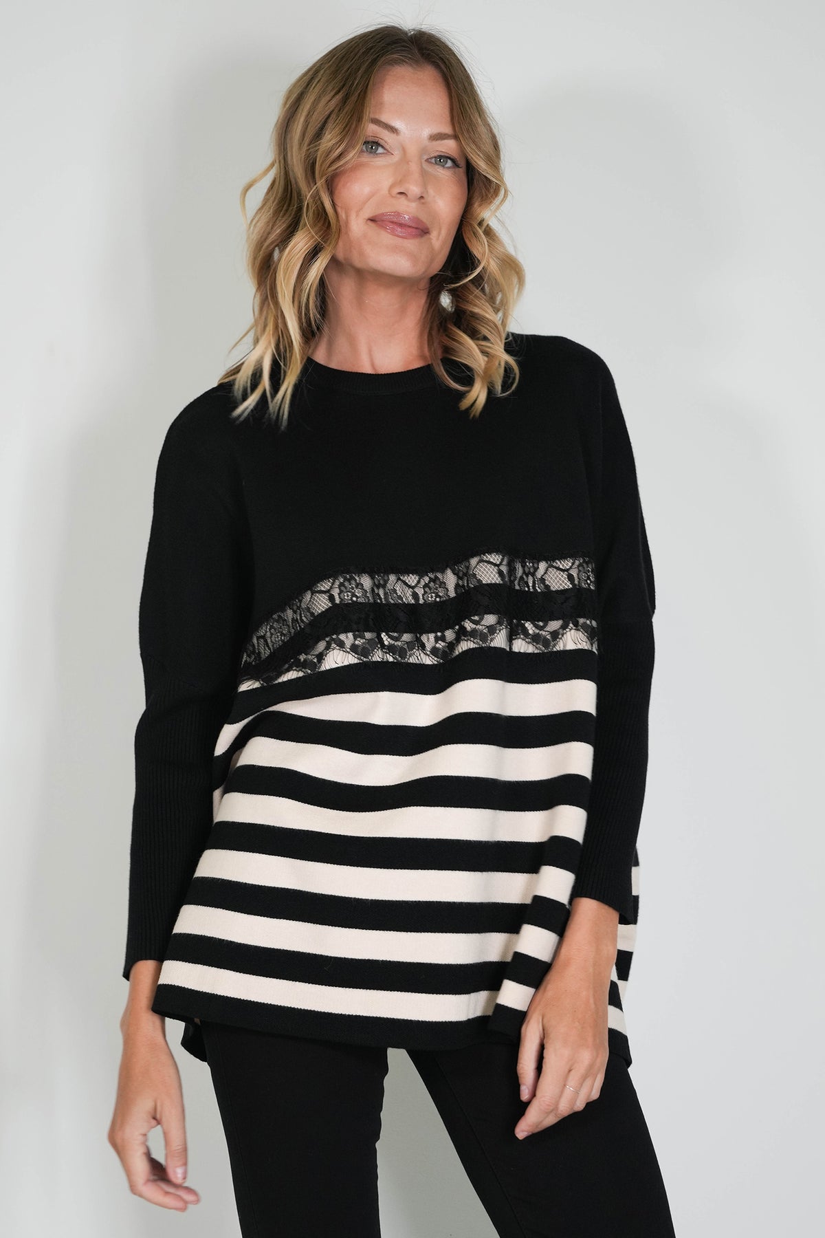 Black Striped Oversize Lace Jumper