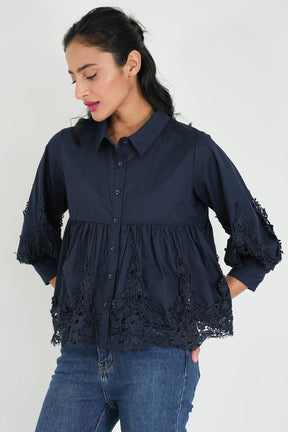 Navy Peplum Shirt