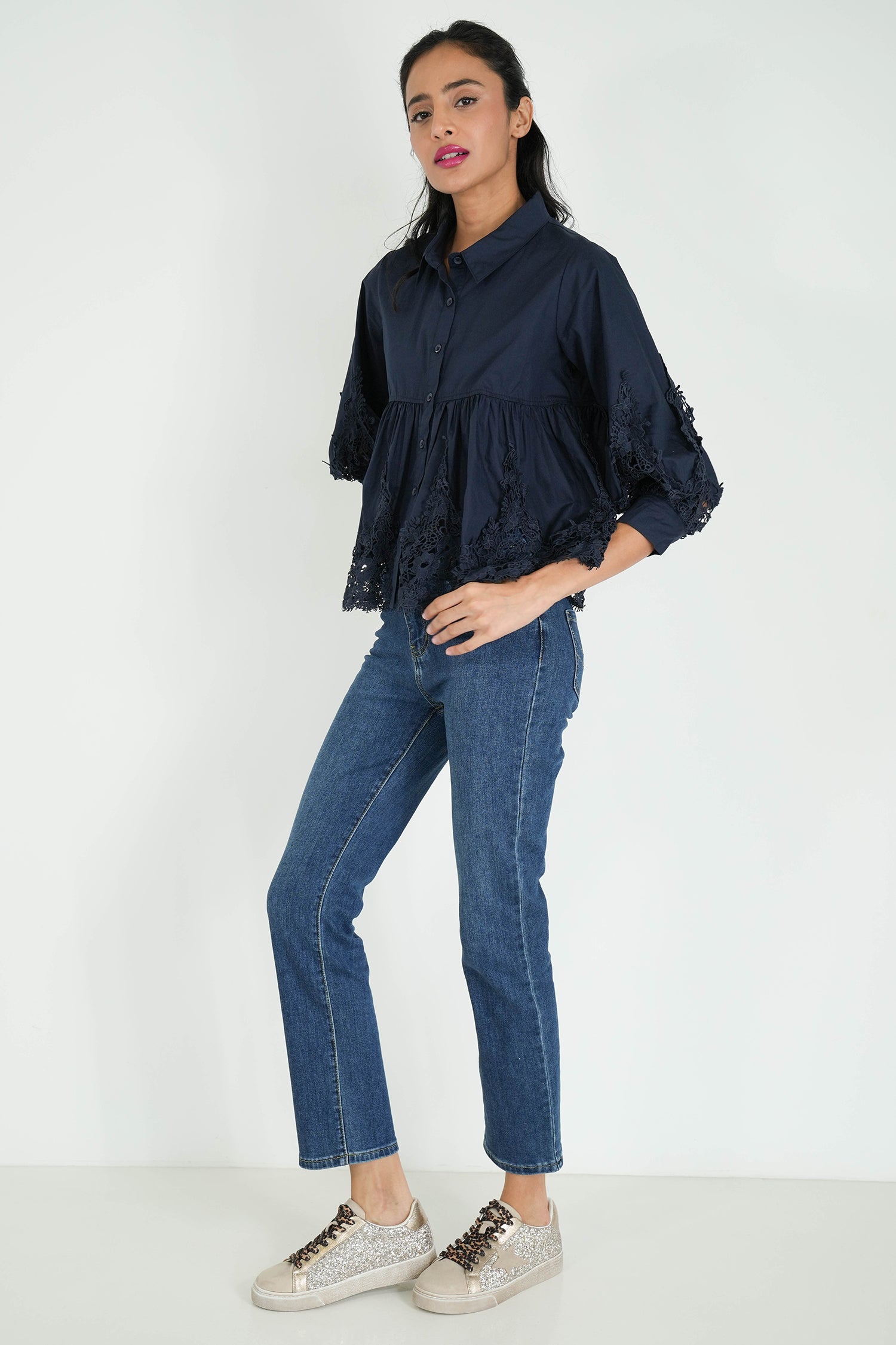 Navy Peplum Shirt