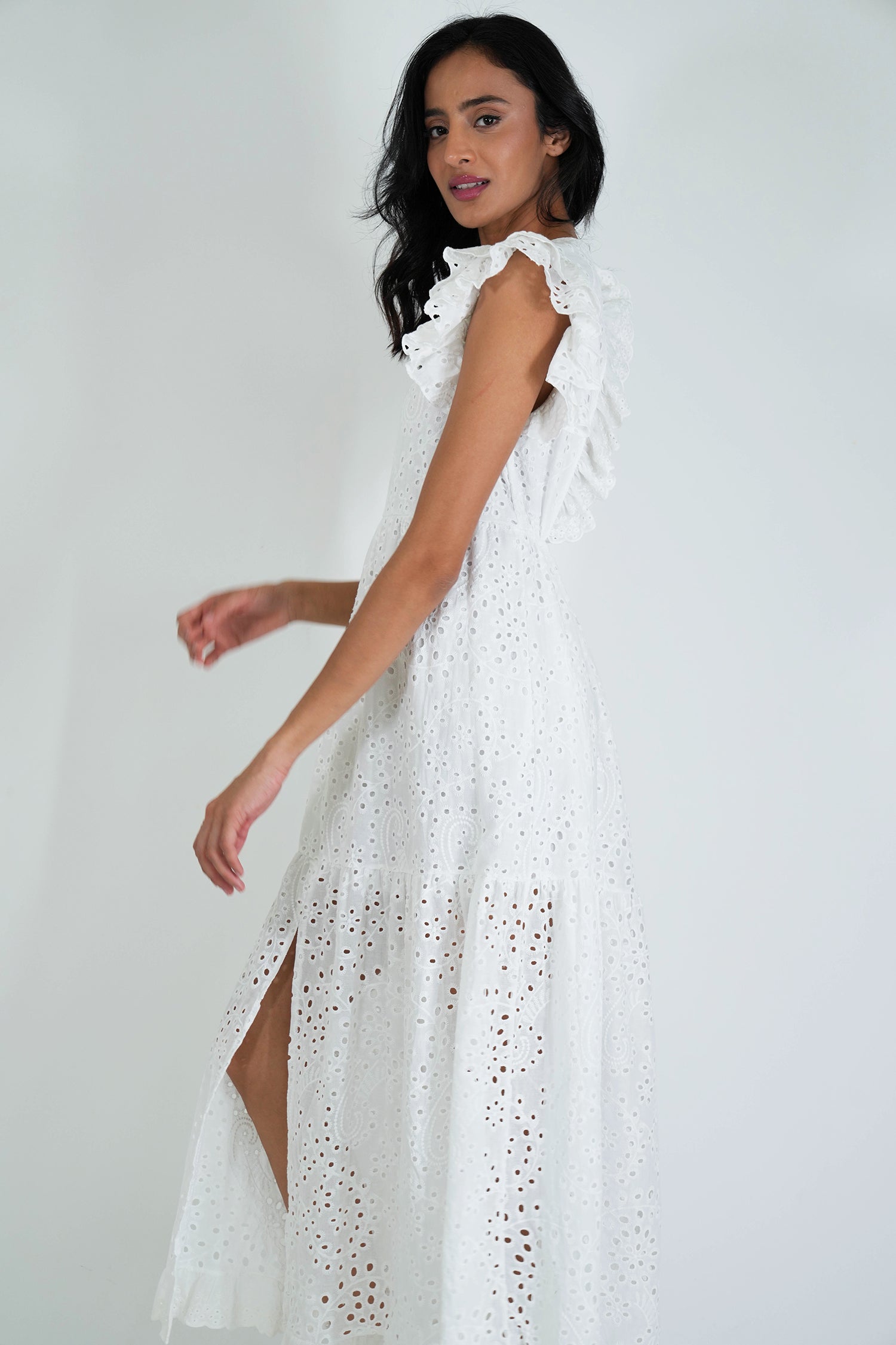 White Flutter Back Dress