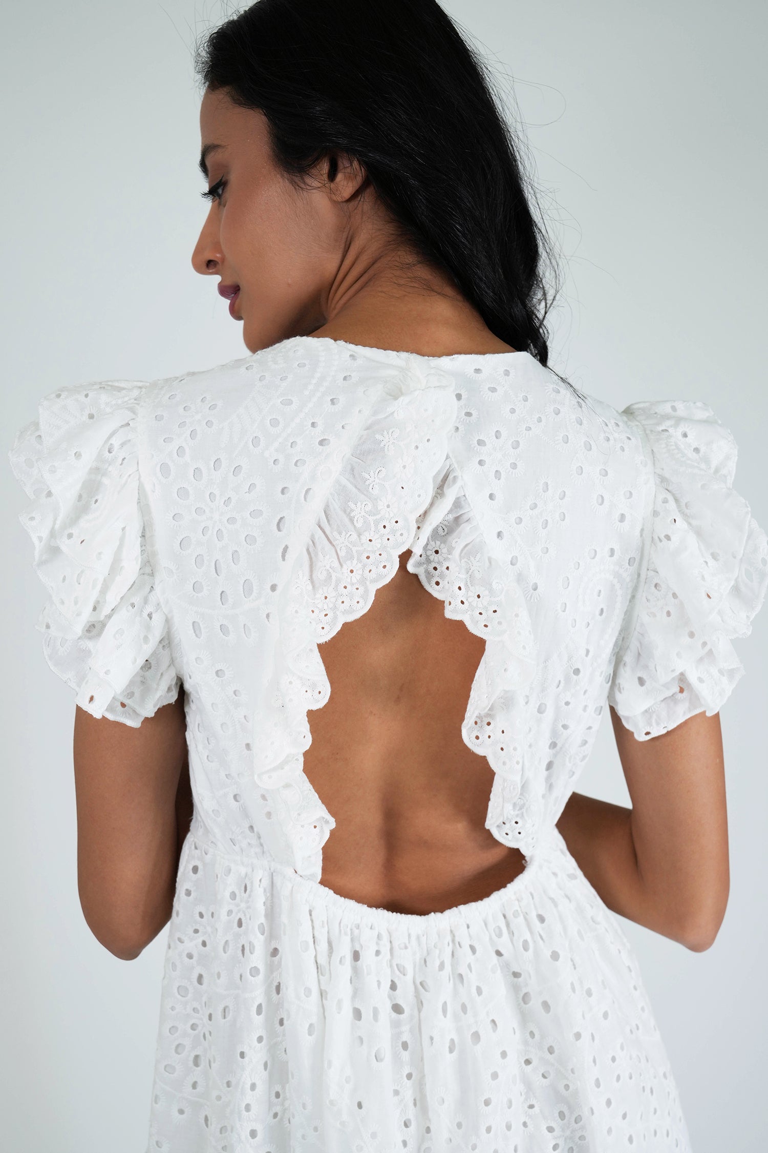 White Flutter Back Dress