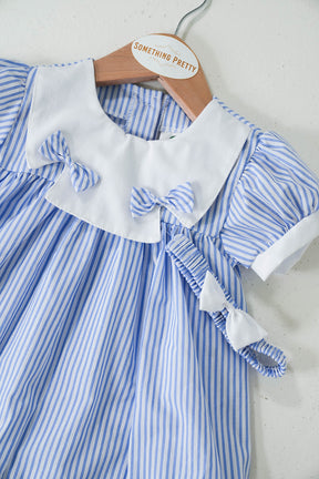 Blue Candy Striped Dress Set