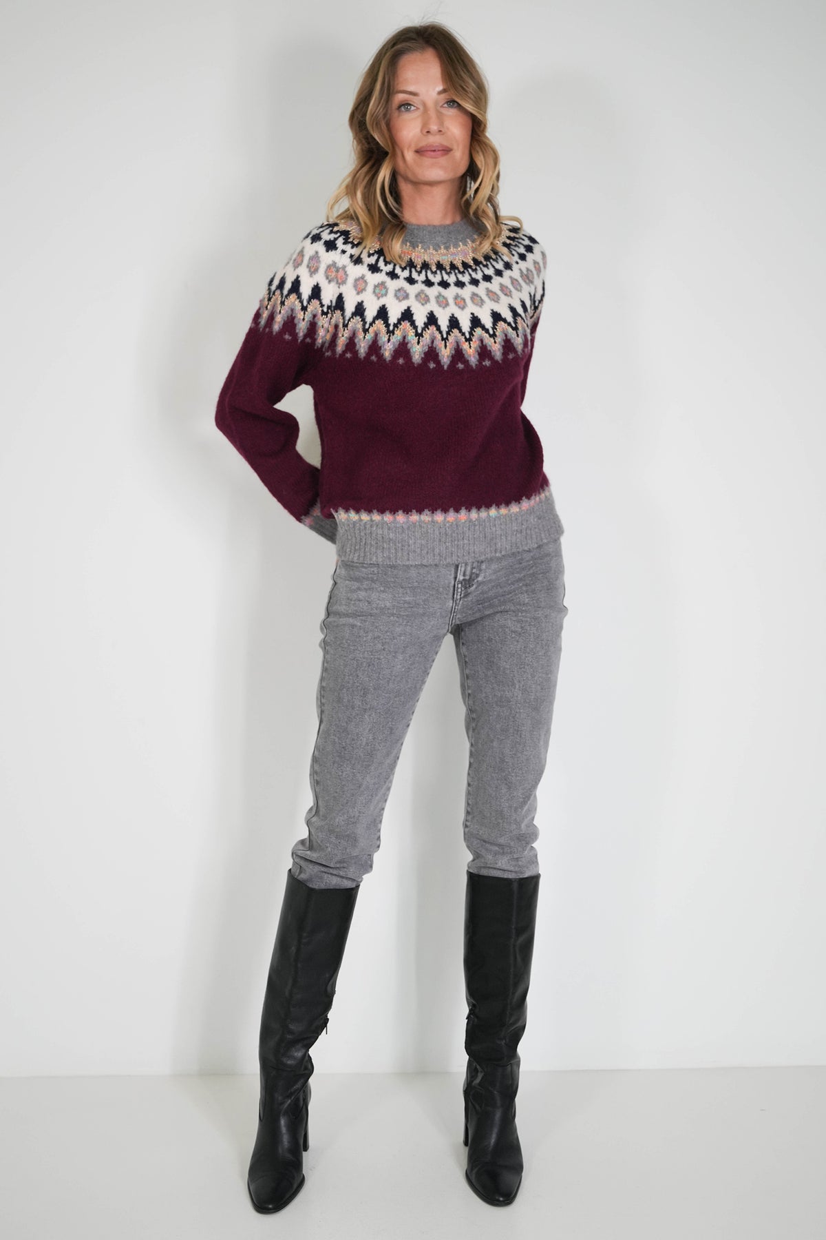 Burgundy Fair Isle Jumper