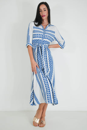 Blue Aztec Shirt Dress