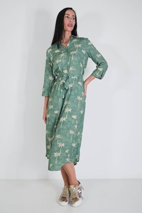 Sage Palm Shirt Dress