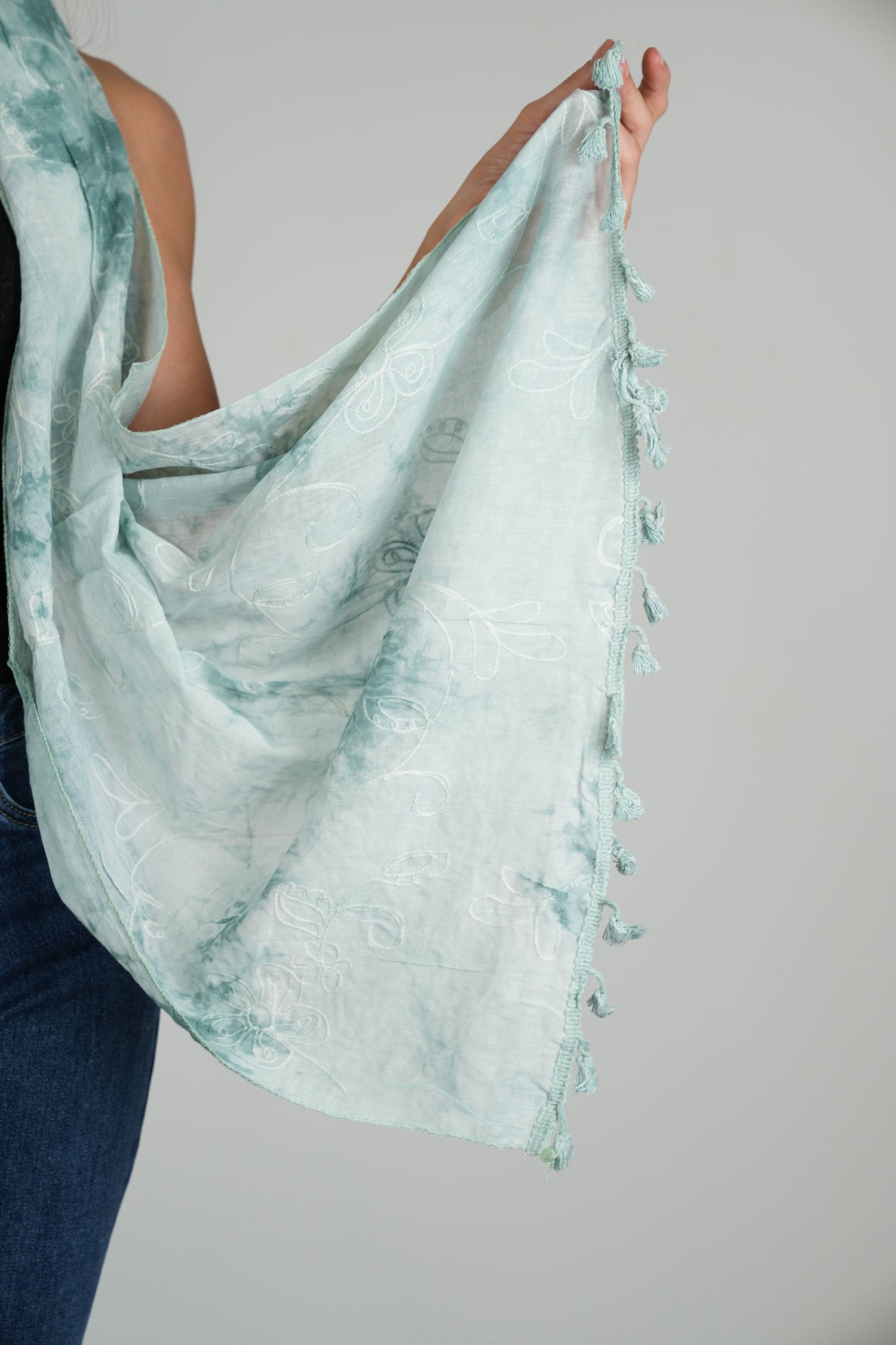 Sage Embroidered scarf