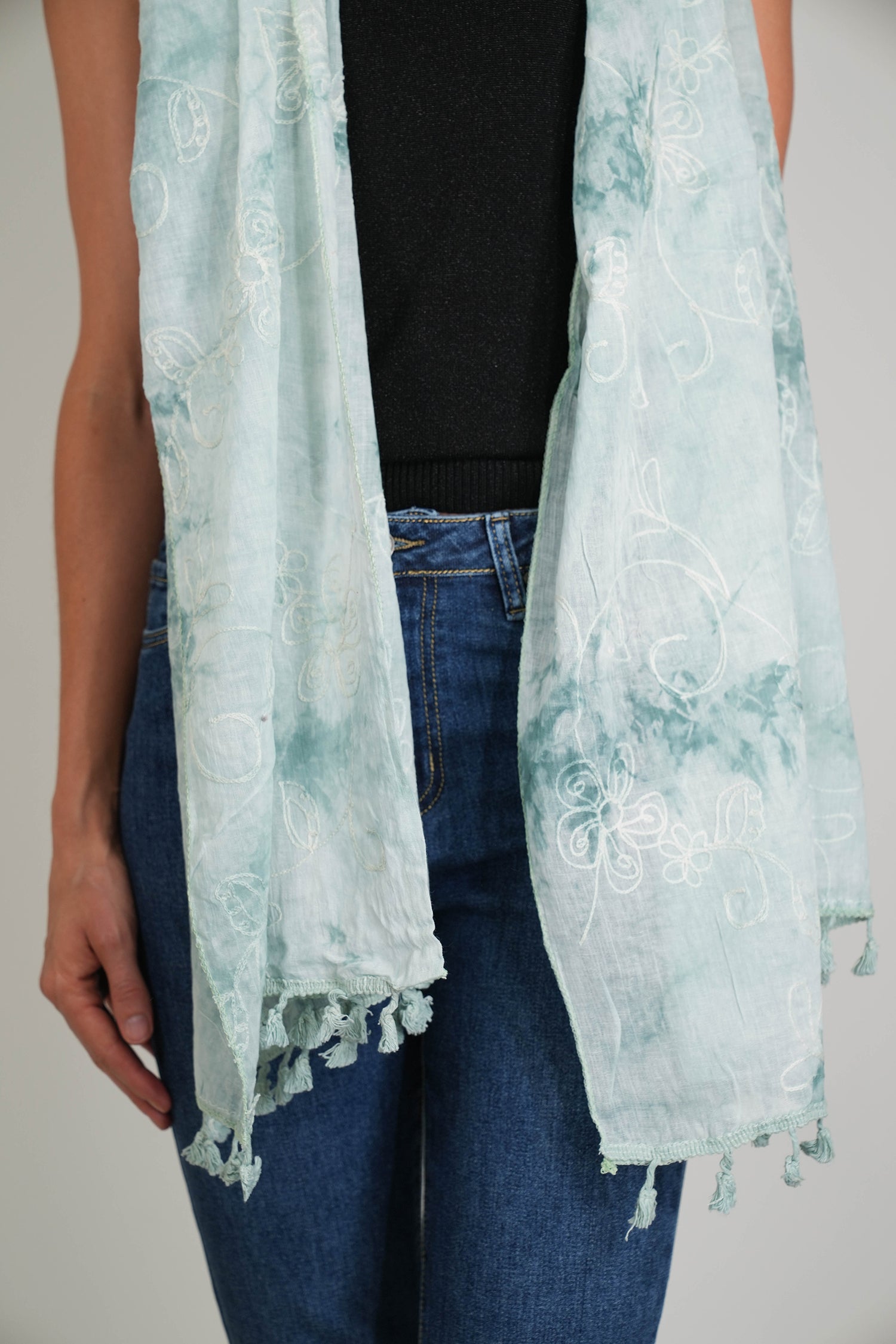 Sage Embroidered scarf