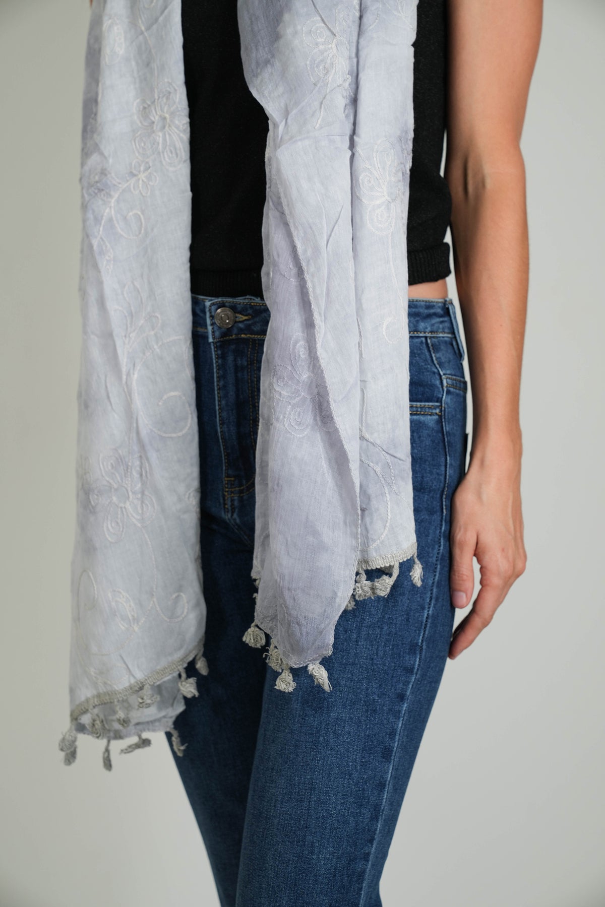 Grey Embroidered Scarf