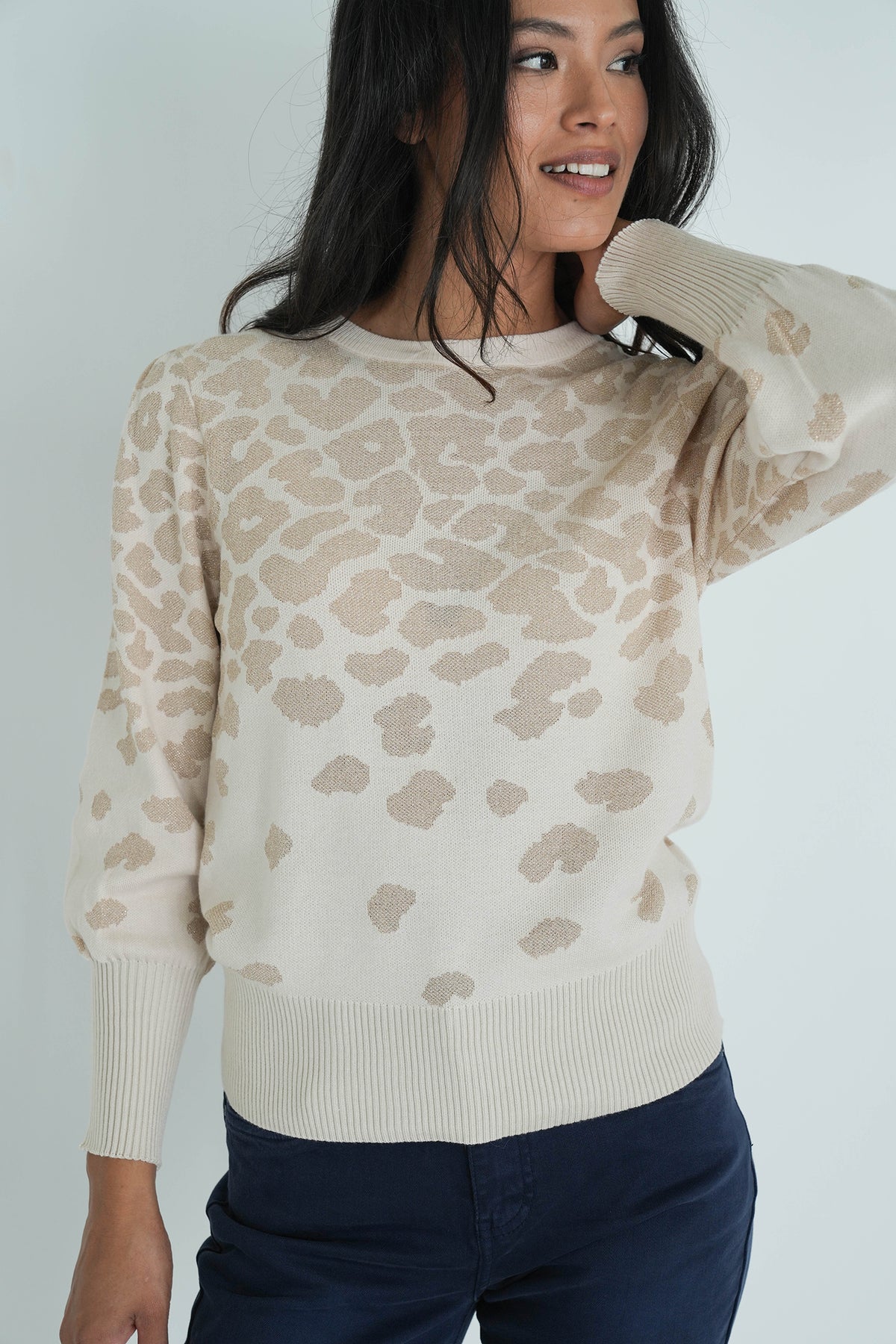 Cream Shimmer Leopard Jumper