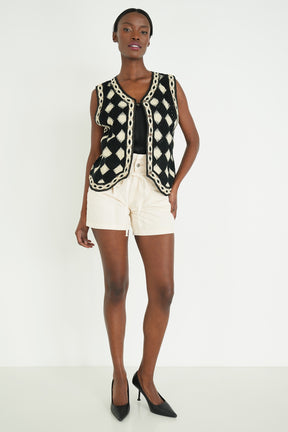 Black/Cream Crochet Waistcoat