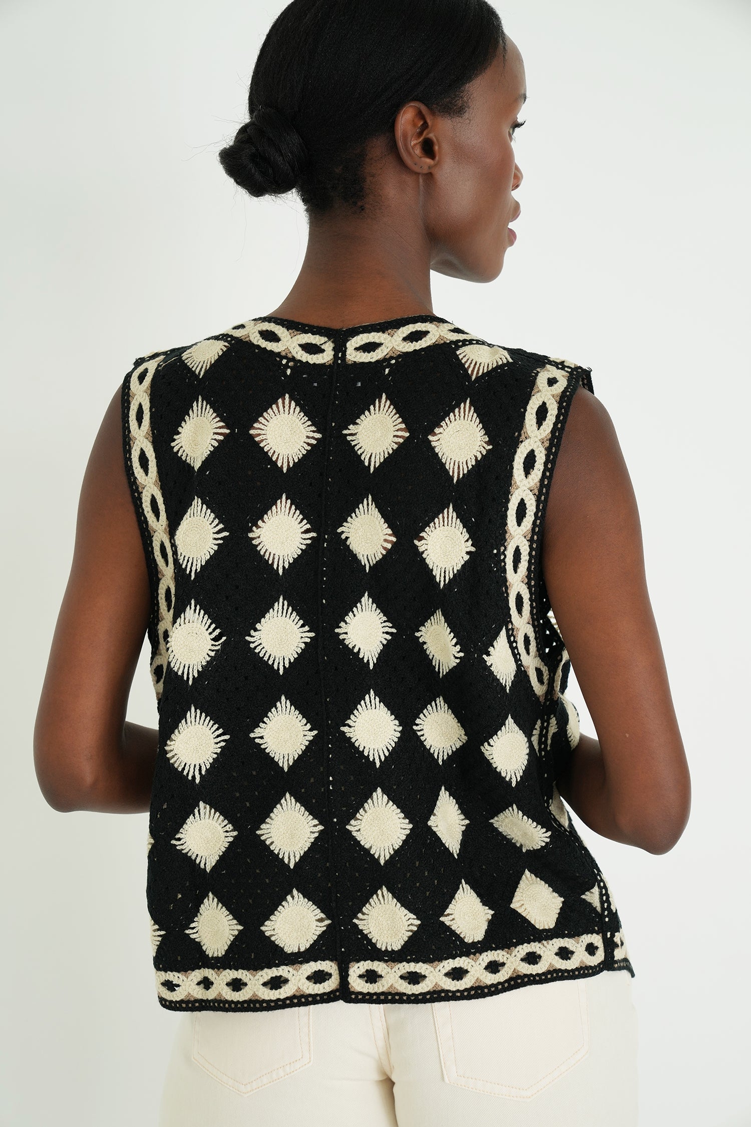 Black/Cream Crochet Waistcoat