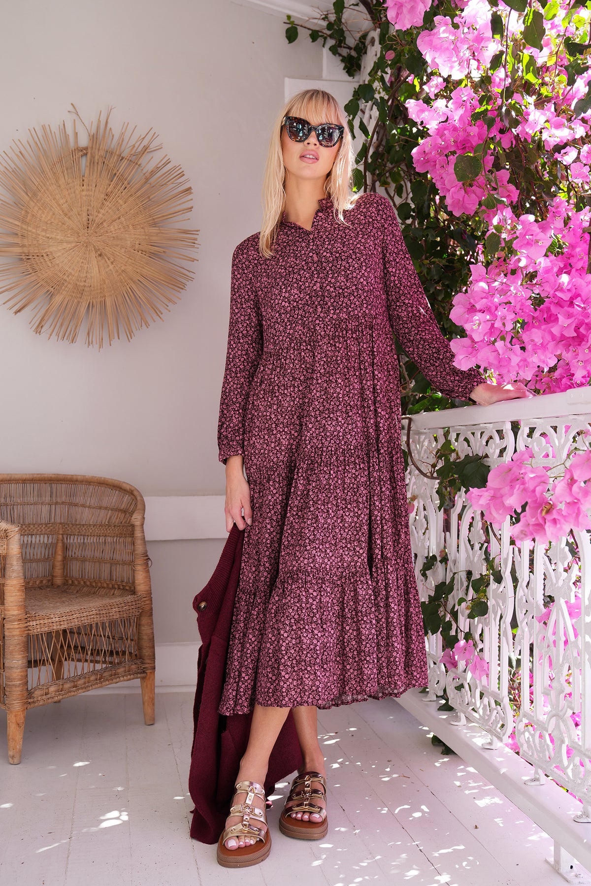 Burgundy Floral Sandy Dress