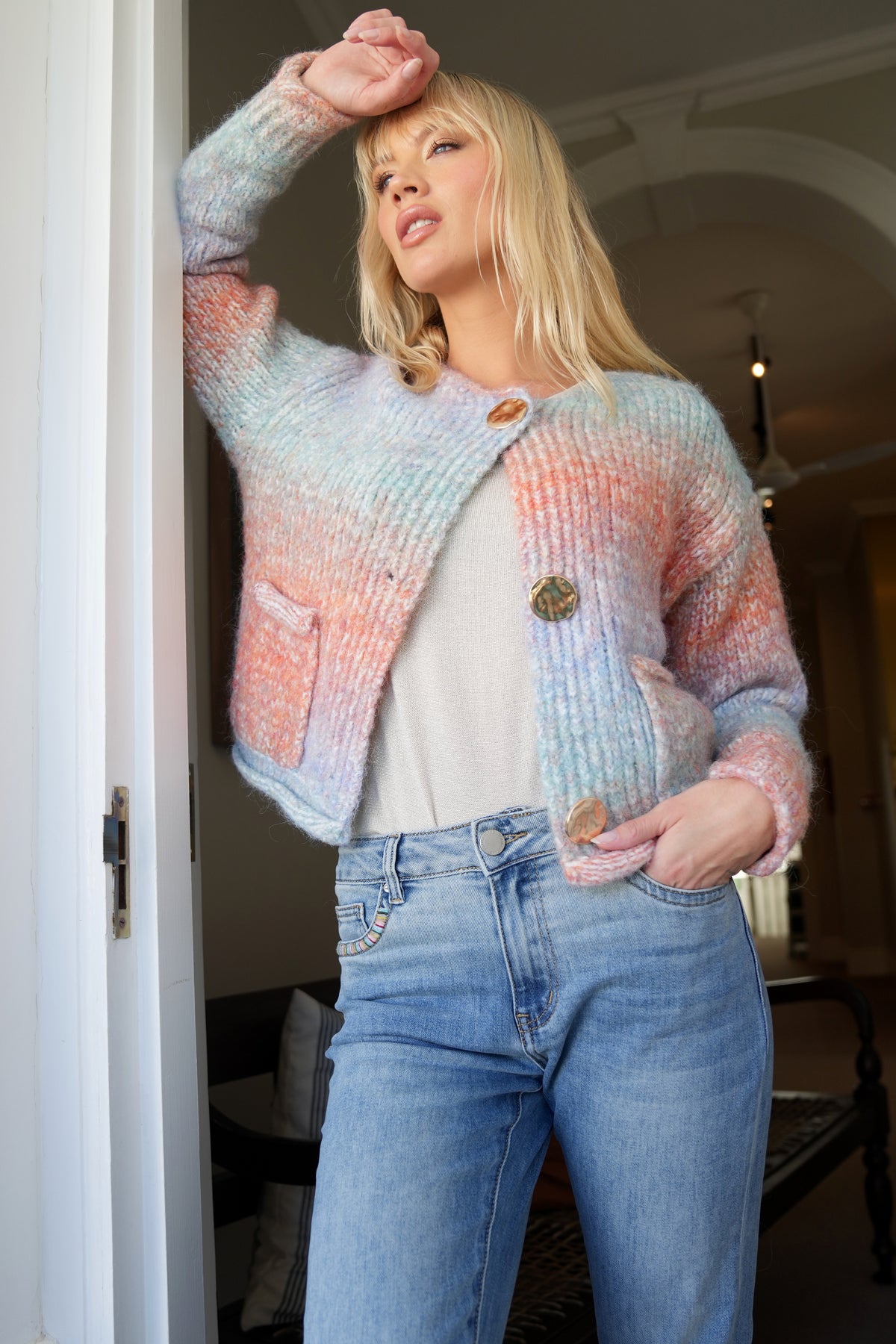 Blue and Peach Comfy Cardigan
