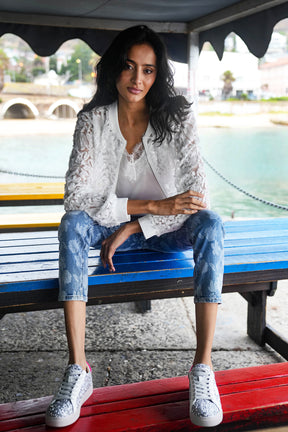 White Lace Sequin Bomber