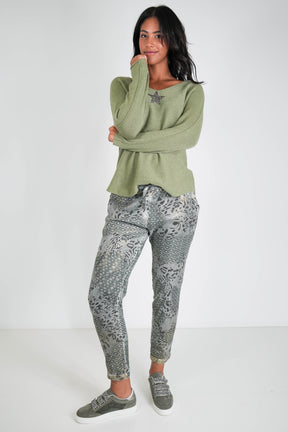 Olive Glitter Star Jumper