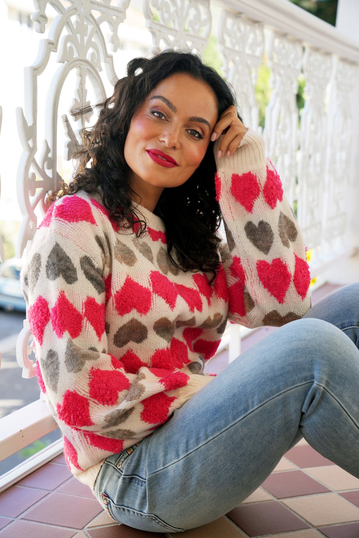 Taupe and Pink Heart Jumper