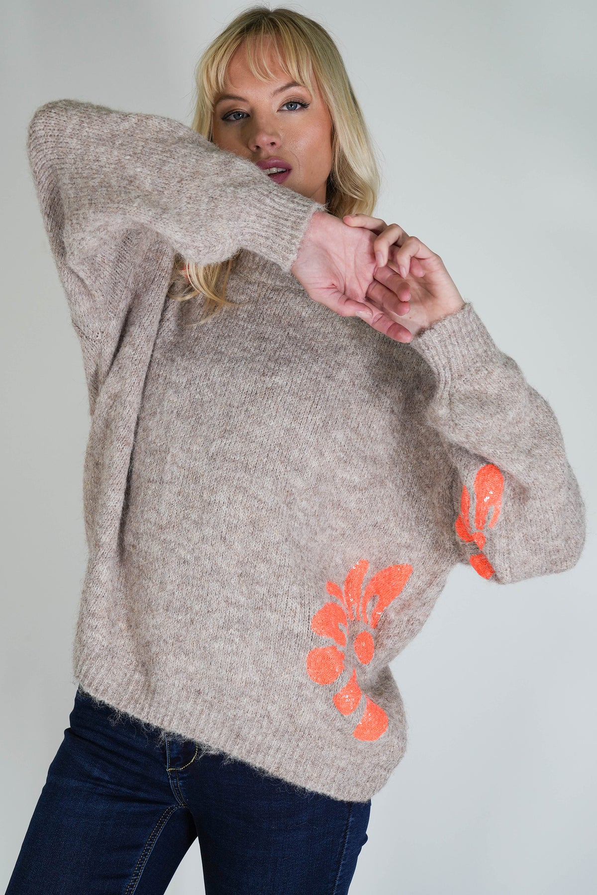 Taupe and Orange Britney Jumper
