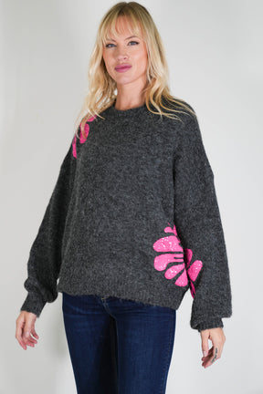 Charcoal and Pink Britney Jumper